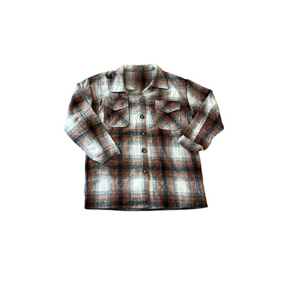 Womens Brown & Cream Plaid Button-Up Long Sleeve Shirt Jacket L - Picture 7 of 11